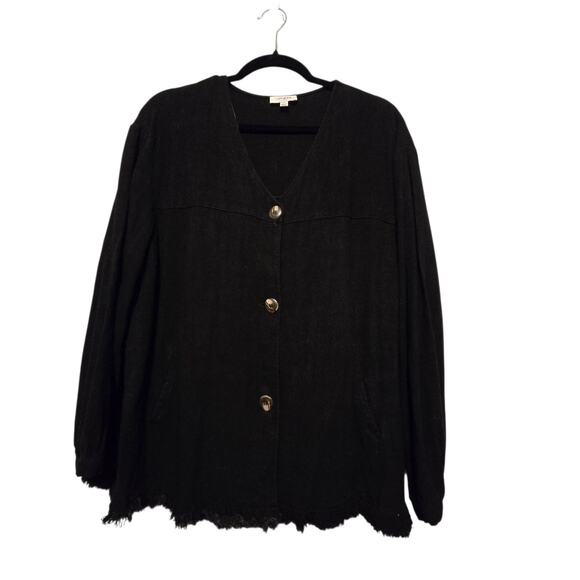 UMGEE Tops - Umgee Linen Blend Jacket Womens MED Black Pockets Frayed Lagenlook Artsy Boho